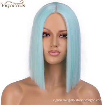 Vigorous Mint Green Straight Bob Wig Synthetic Wigs for Women Middle Part Heat Resistant High Temperature Cosplay Wig
